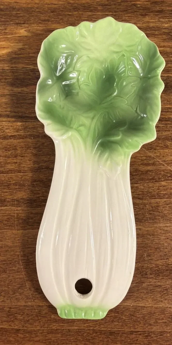 Vintage Pier 1 Green White Spoon Rest Bokchoy Celery Hanging Decor Made Japan